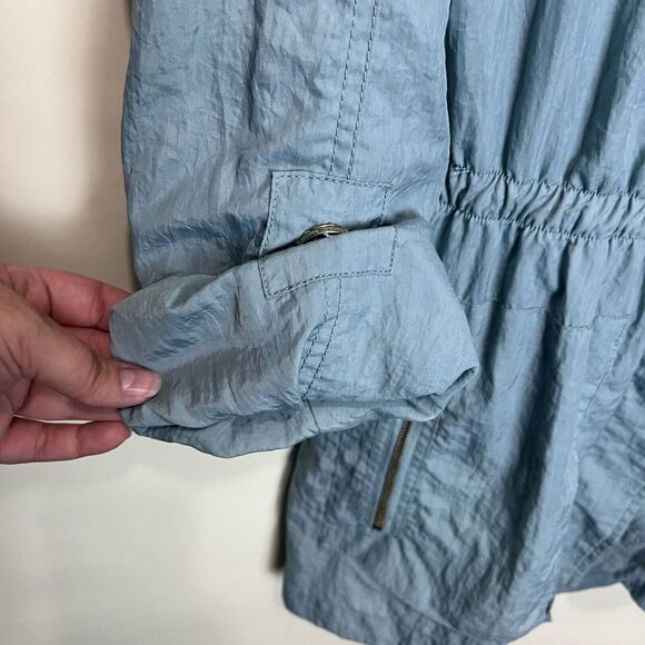 The Fillmore Anorak Blue Shimmery Jacket Windbreaker Raincoat Hooded Gold Detail - Picture 8 of 12